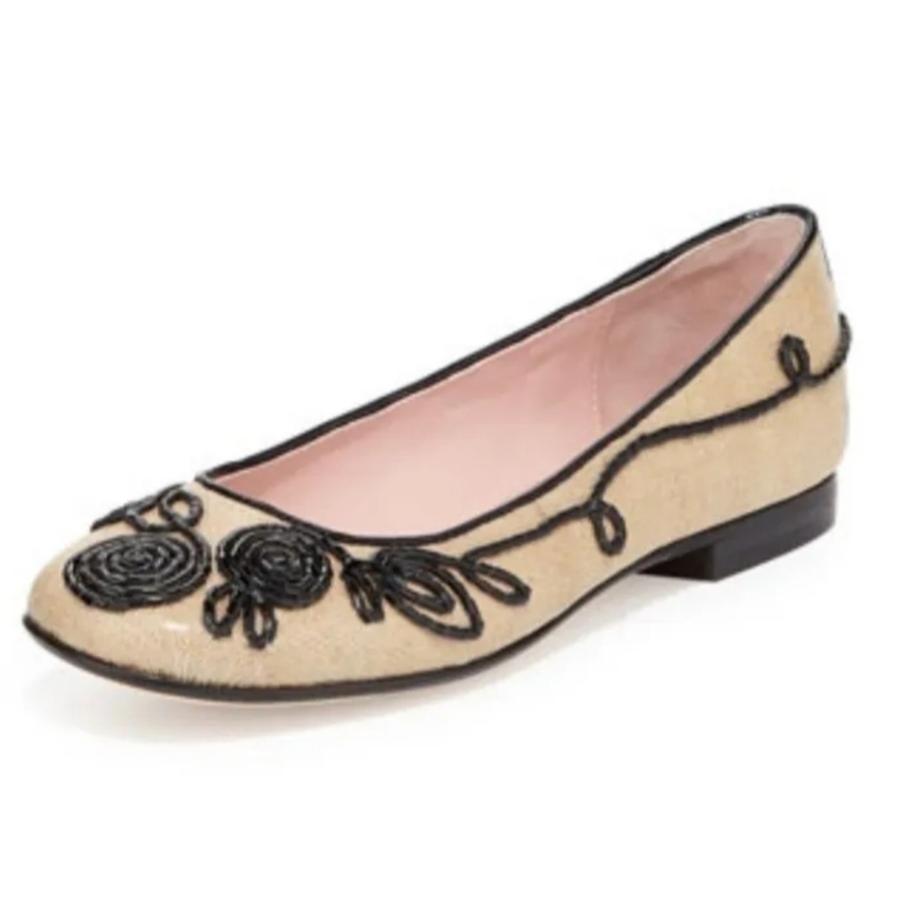 Taryn Rose Womens Embroidered Leather Ballet Flats